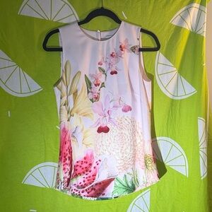 Ted Baker Elegant Floral Sleeveless Top - White and Pink.